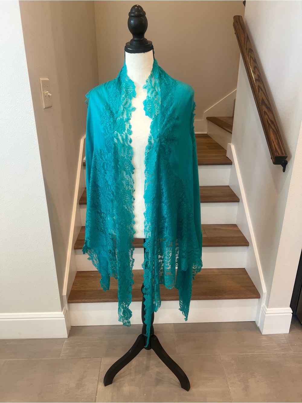 Turquoise Lace-Edged Shawl Wrap